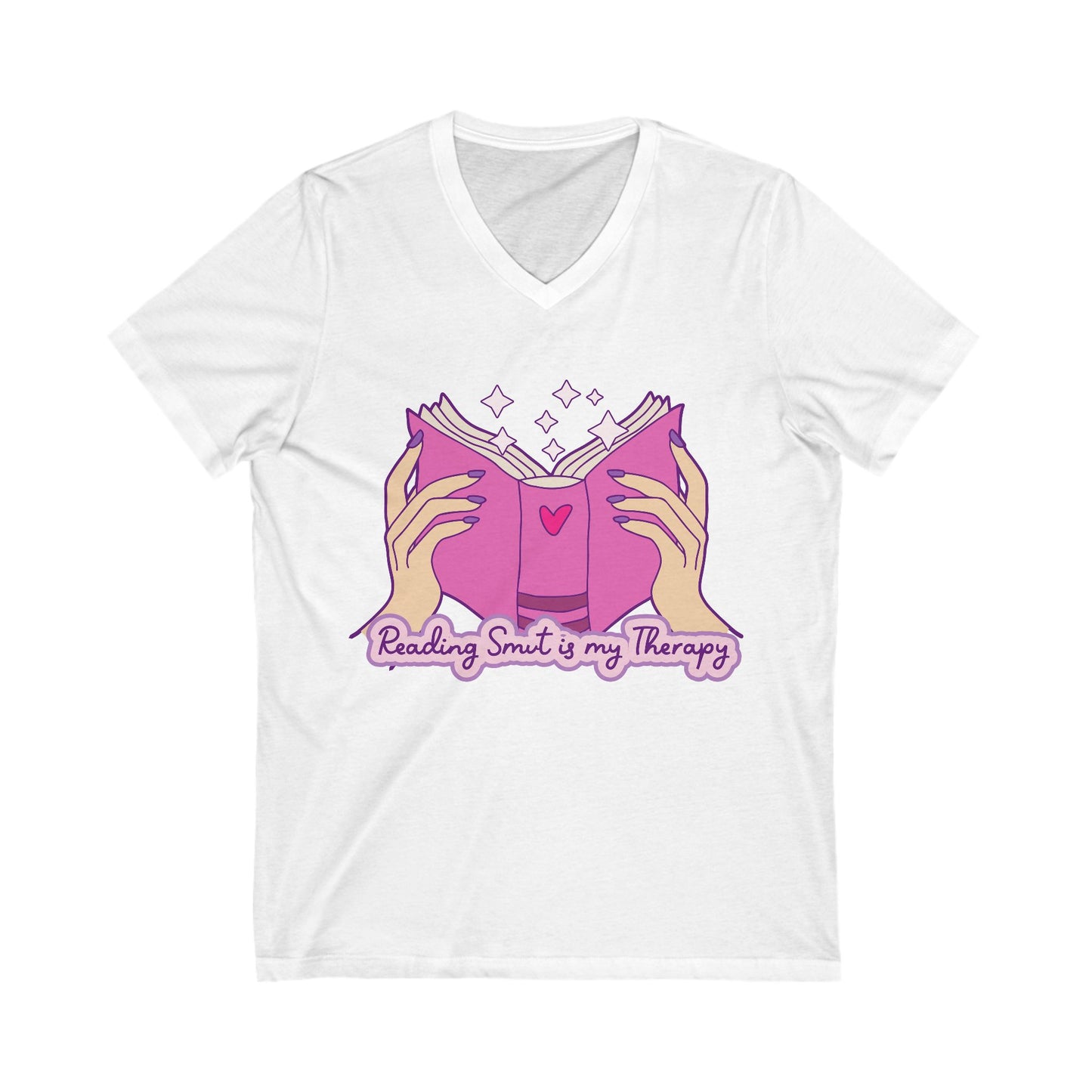 Reading Smut is My Therapy V-Neck Tee, Literary Gift, Book Lover Apparel, Relaxed Fit Top, Perfect for Readers, Unique Gift Idea