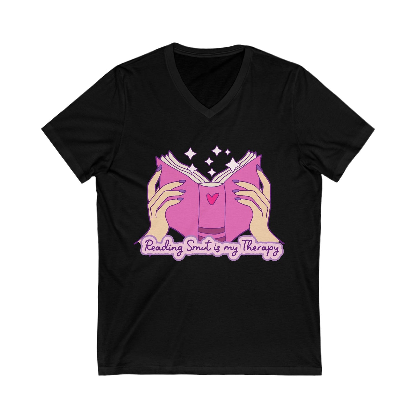 Reading Smut is My Therapy V-Neck Tee, Literary Gift, Book Lover Apparel, Relaxed Fit Top, Perfect for Readers, Unique Gift Idea