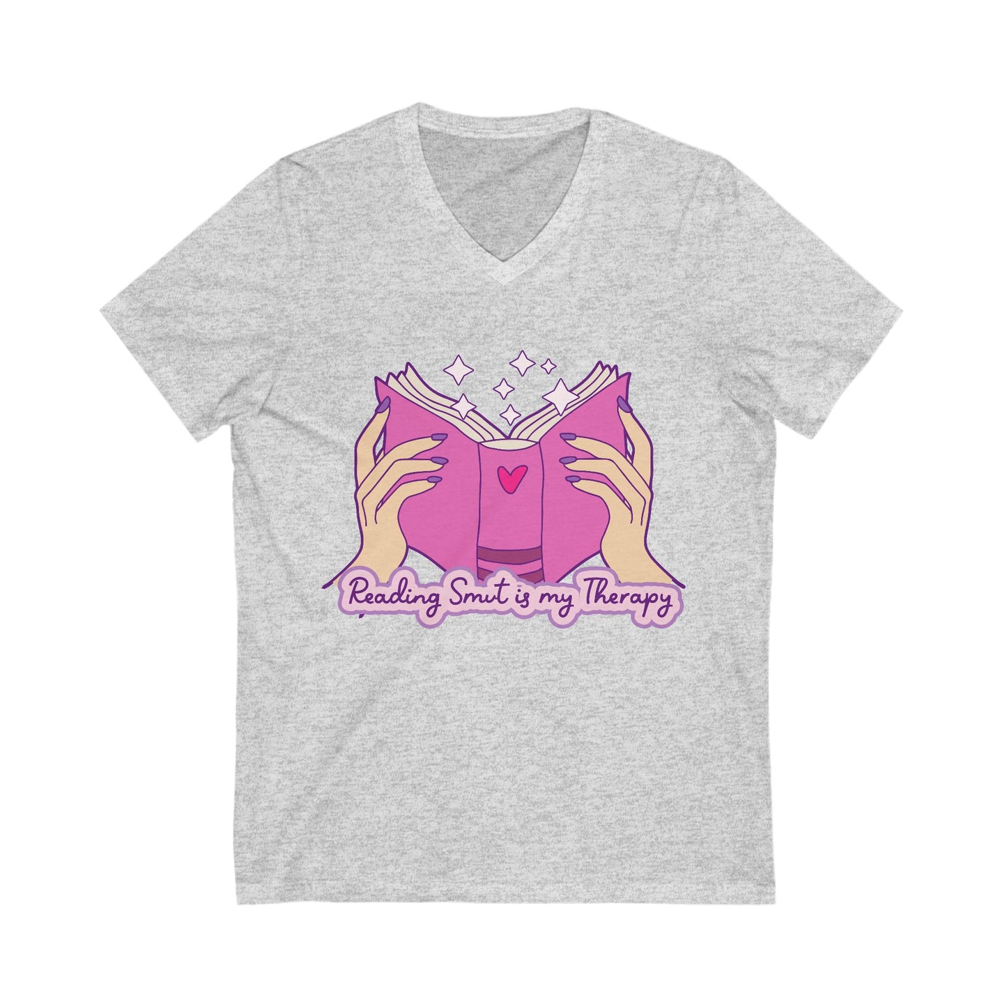 Reading Smut is My Therapy V-Neck Tee, Literary Gift, Book Lover Apparel, Relaxed Fit Top, Perfect for Readers, Unique Gift Idea
